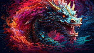 Red eyed dragon colorful tail - tail free wallpaper