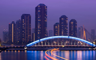 Cityscape bridge river night lights - a bridge over a river free wallpaper