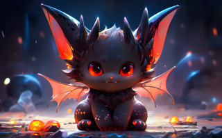 Little dragon glowing eyes fire - orange glow free wallpaper