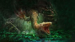 Dragon forest pond fantasy art - a pond of water free wallpaper