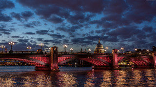 Bridge red light cityscape moon - rich moody colour free wallpaper