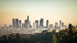 City skyline twilight sunset bridge - hazy free wallpaper