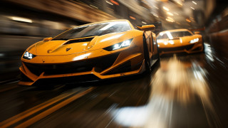 Yellow sports cars city street - a city street free wallpaper