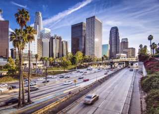 Freeway cars palm trees city - palm tree free wallpaper