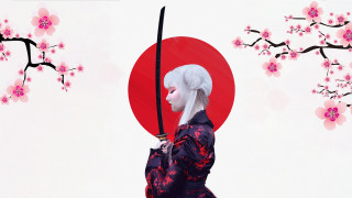 Woman kimono sword cherry blossoms - a woman in a kimono holding free wallpaper