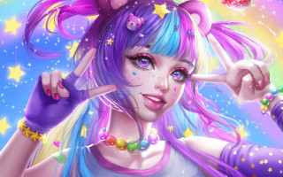 Blue hair star jewelry fantasy - blue hair free wallpaper