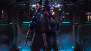 Couple cyberpunk guns neon smoke - cyberpunk art free wallpaper