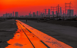 Sunset traintrack redsky mattepainting saturatedcolors - elbridge ayer burbank free wallpaper