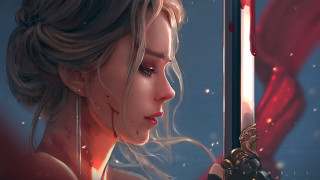 Woman sword bloody face curtain - a bloody face free wallpaper
