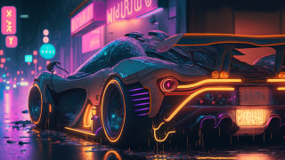 Futuristic car neon hood wet - beeple free wallpaper