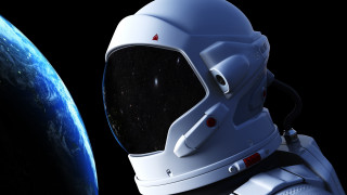Space suit helmet planet galaxy - a planet in the background free wallpaper