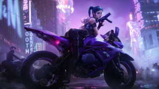 Futuristic city motorcycle woman night - bayard wu free wallpaper