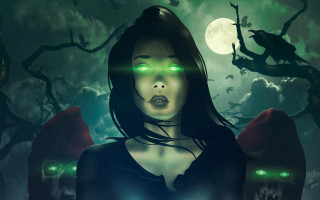 Creepy forest woman glowing light - glowing free wallpaper for desktop