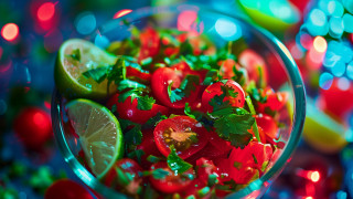 Bowl tomatoes limes pepper food - photorealism free wallpaper