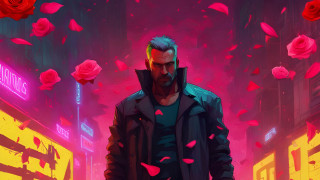 Black jacket rose neon pink - a neon background free wallpaper