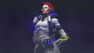 Futuristic suit woman microphone blue - a blue light free wallpaper