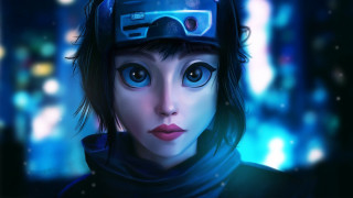 Woman vr headset city night - virtual free wallpaper