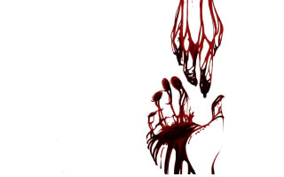 Blood splattered flower white background - a blood free wallpaper