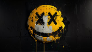 Smiley black wall yellow dripping - a smiley face free wallpaper