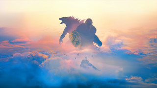 Godzilla flying clouds mountains bird - cinematic matte painting free wallpaper