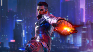 Futuristic man glowing object cyberpunk - skyscraper free wallpaper