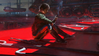 Factory cyberpunk red robotic girl - art greg rutkowski free wallpaper