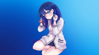 Anime girl blue background school - a stool free wallpaper