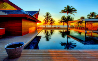 Ocean sunset pool beach fireworks - a pool free wallpaper for desktop