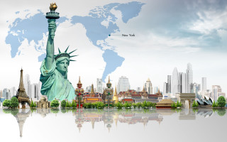 Liberty worldmap reflection cinematic matte - international typographic style free wallpaper for desktop