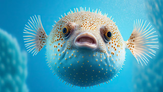 Pufferfish smile blue background bubbles - a big smile free wallpaper