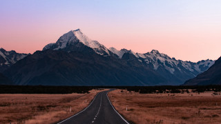 Sunset road field mountains lake - bob thompson free wallpaper