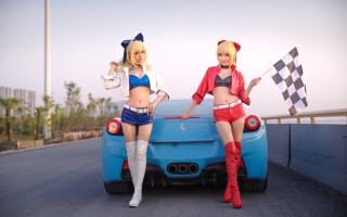 Neogeo cosplay 2girls car checkered - costume free wallpaper