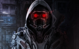 Man gas mask red light - a man in a gas mask free wallpaper