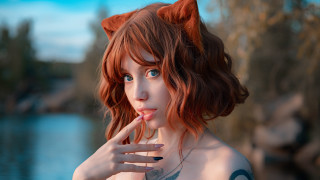 Red haired anime girl lake - carla wyzgala free wallpaper