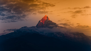 Mountain peak red sky clouds 3 - a yellow sky free wallpaper