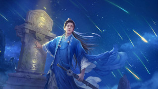 Woman blue dress sword statue - emperor huizong of song free wallpaper