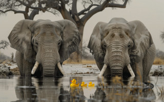 Elephants water trunks eating yellow - chris labrooy free wallpaper