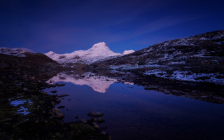 Mountain lake city night star - mountain in the background free wallpaper