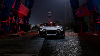 Car night street redlight tower - a tower in the background free wallpaper