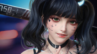 Woman baseballbat cross face portrait - artgerm free wallpaper for desktop