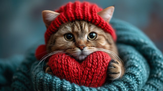 Cat red heart sweater blurry - a red heart free wallpaper