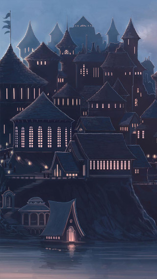 City lights buildings water painting - building free wallpaper