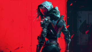 Futuristic suit red room cyberpunk - game art free wallpaper