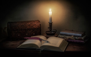 Book candle table lamp stilllife - a lamp free wallpaper