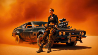 Desert woman car motorcycles dusk - les automatiste free wallpaper