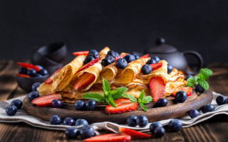 Fruit pastry wooden table teapot - delaunay free wallpaper