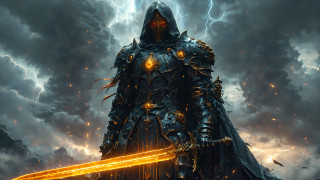 Armor burning cape cloud sunset - free fantasy wallpaper for desktop