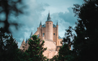 Castle clock tower forests clouds - a clock tower free wallpaper