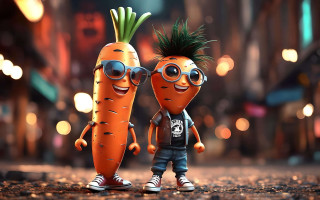 Carrots sunglasses street night 3d - ultra realistic digital art free wallpaper