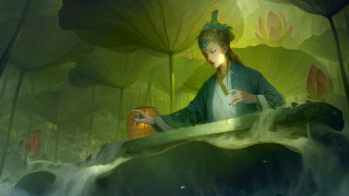 Woman green dress lantern forest - charlie bowater free wallpaper for desktop